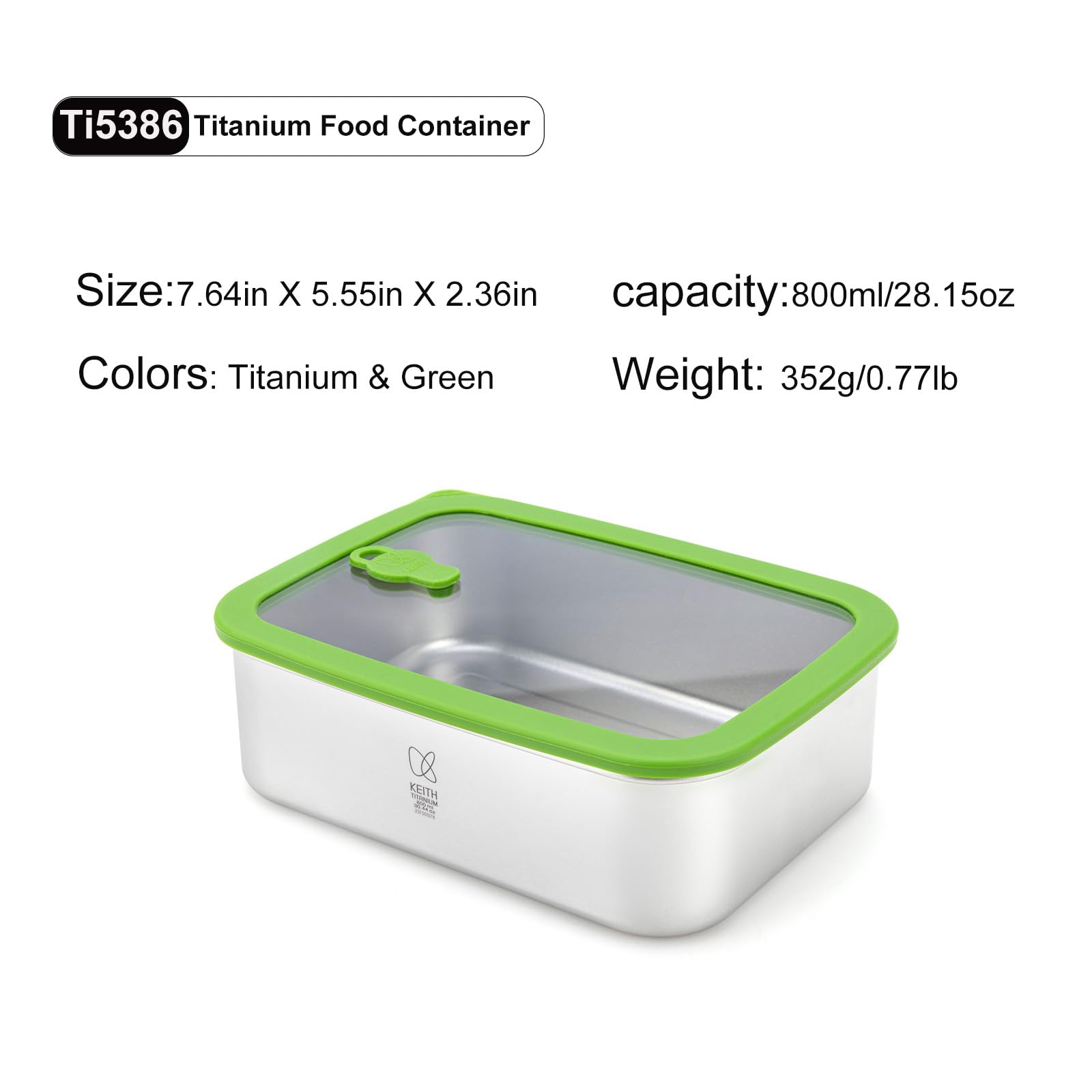 Keith Recipientes de titanio para almacenamiento de alimentos con tapas a prueba de fugas y herméticos | Contenedores de titanio herméticos para congelador, fiambrera Bento de 800 ml para comida