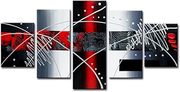 Visario 5594 Bilder Und Kunstdrucke Auf Leinwand Bild 160 X 80 Cm Abstrakt Funfteilig Rot Grau Silber Weiss Schwarz Amazon De