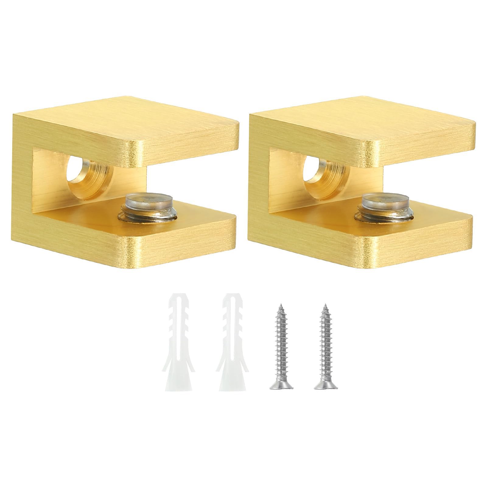 Unifizz Glass Shelf Brackets, 2Pcs Brass Glass Clamp for 5-8mm Thick Panel Glass Shelf Clip Holder Bracket Support Fixed U-Clamp, Gold