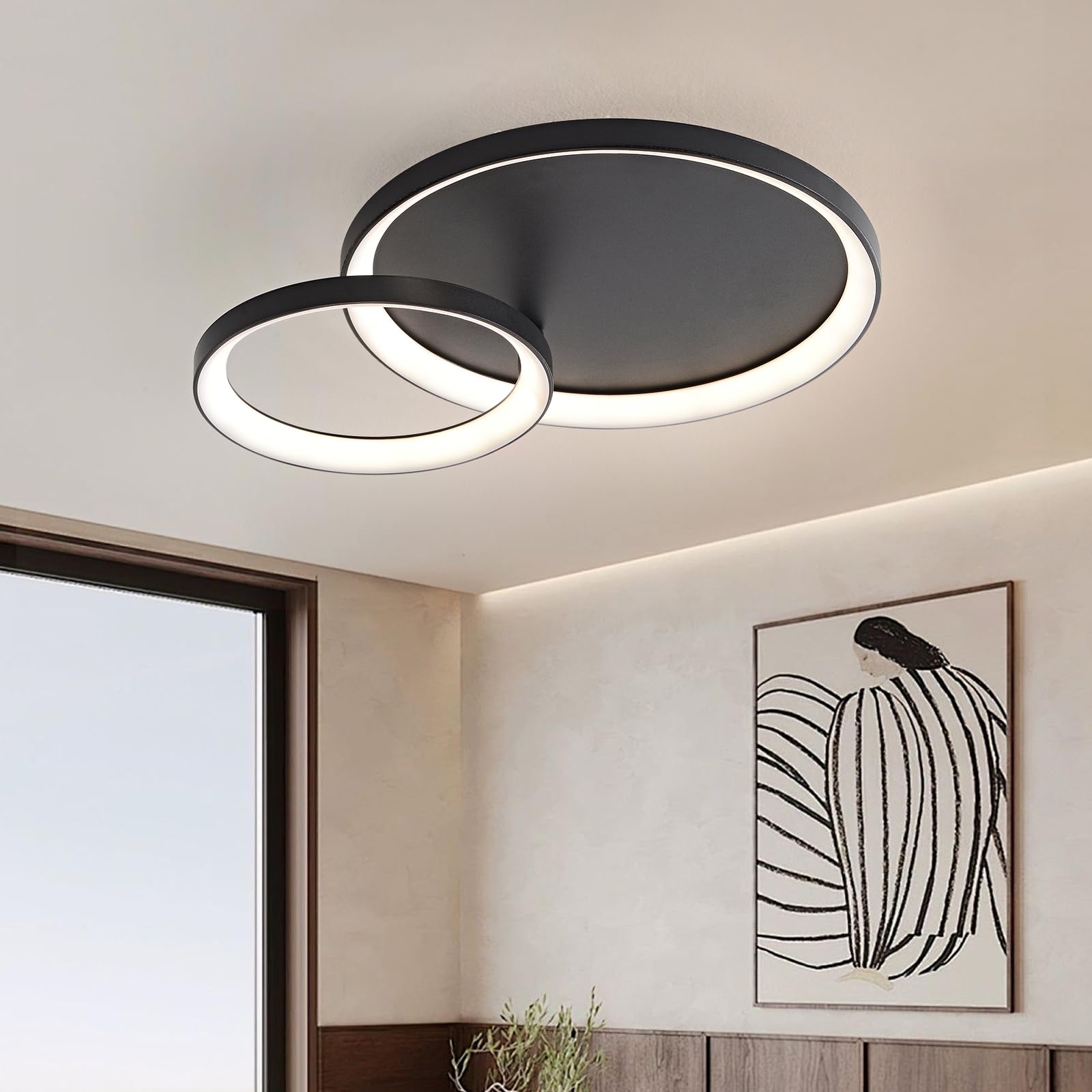 Plafoniera LED Soffitto Moderna, Dimmerabile Lampadario LED Soffitto con Telecomando, 3000K-6000K, Design Geometrico per Camera da Letto, Soggiorno, Salone, Cucina,42CM/28W Rotonda