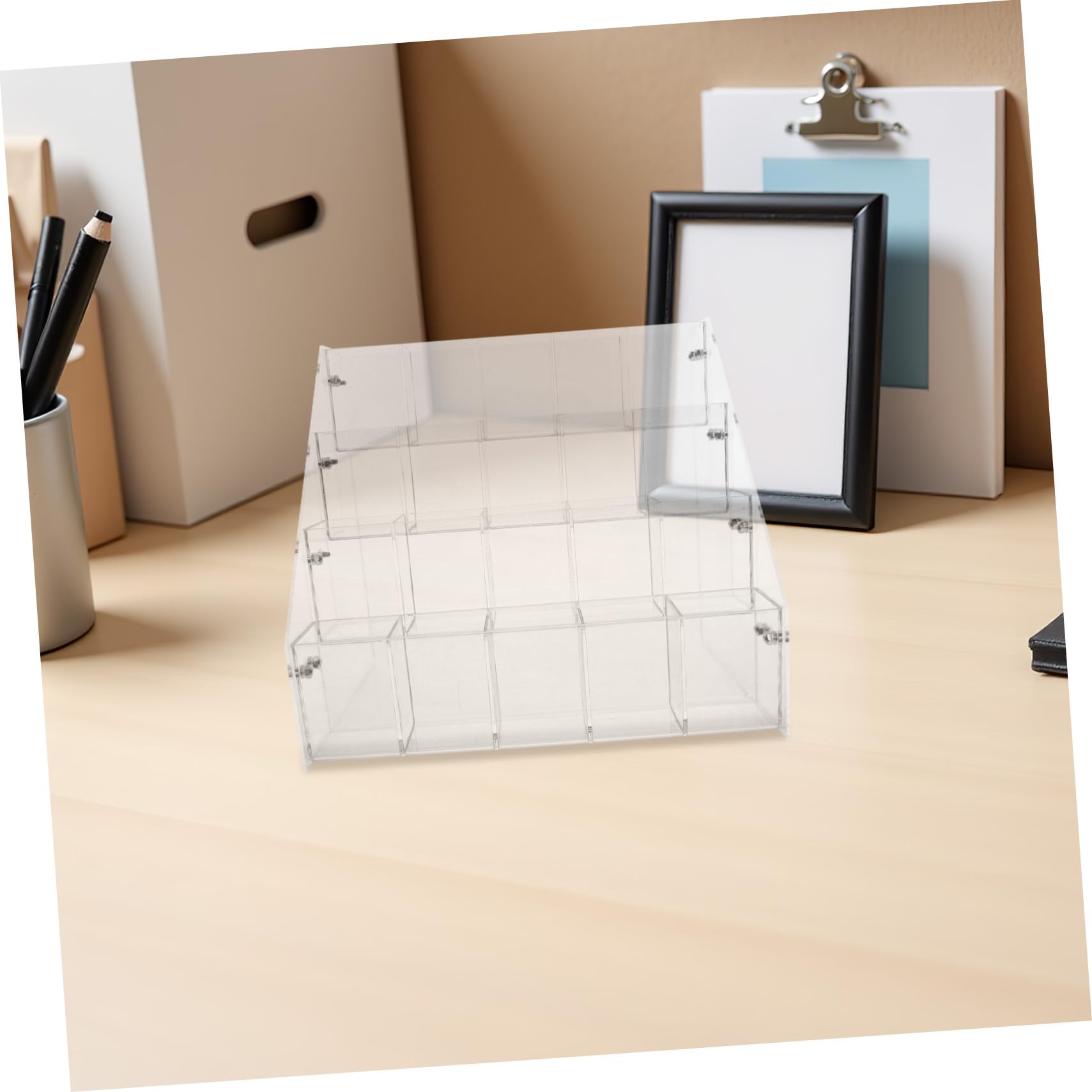 COHEALI Organisateur de Bureau Acrylique Porte-stylos Transparent à Angle Droit Support de Rangement Compact pour Papeterie Exposant Pratique pour Crayons et Pinceaux pour Maison et