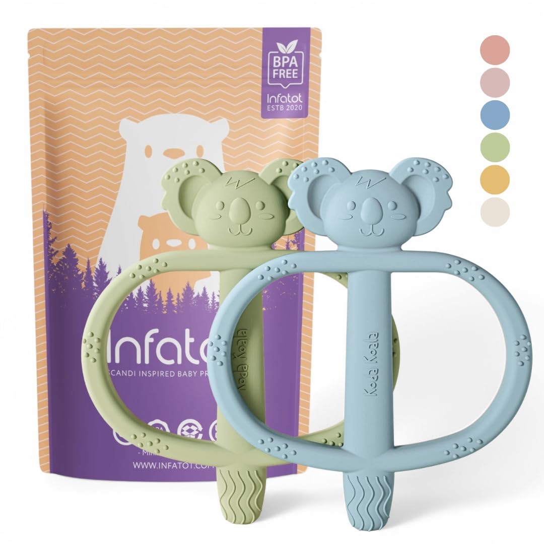Infatot® Silicone Teething Toys for Baby 2 Pack Koda Koala Bitey, BPA Free Teether for Newborn Infant & Toddler