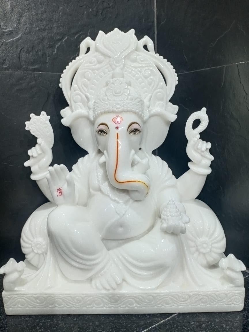 Keshav Moorti Art Makrana Marble Beautiful Ganpati moorti/Statue for Living Room (White, 18 inch x 15 inch)