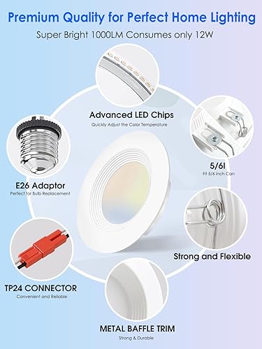 Miniatura 5 de Energetic - Luz LED para lata de 56 pulgadas regulable, 13 W  150 W, luz diurna 5000 K, 1000 lm, Energy Star y ETL, luz LED empotrable, borde
