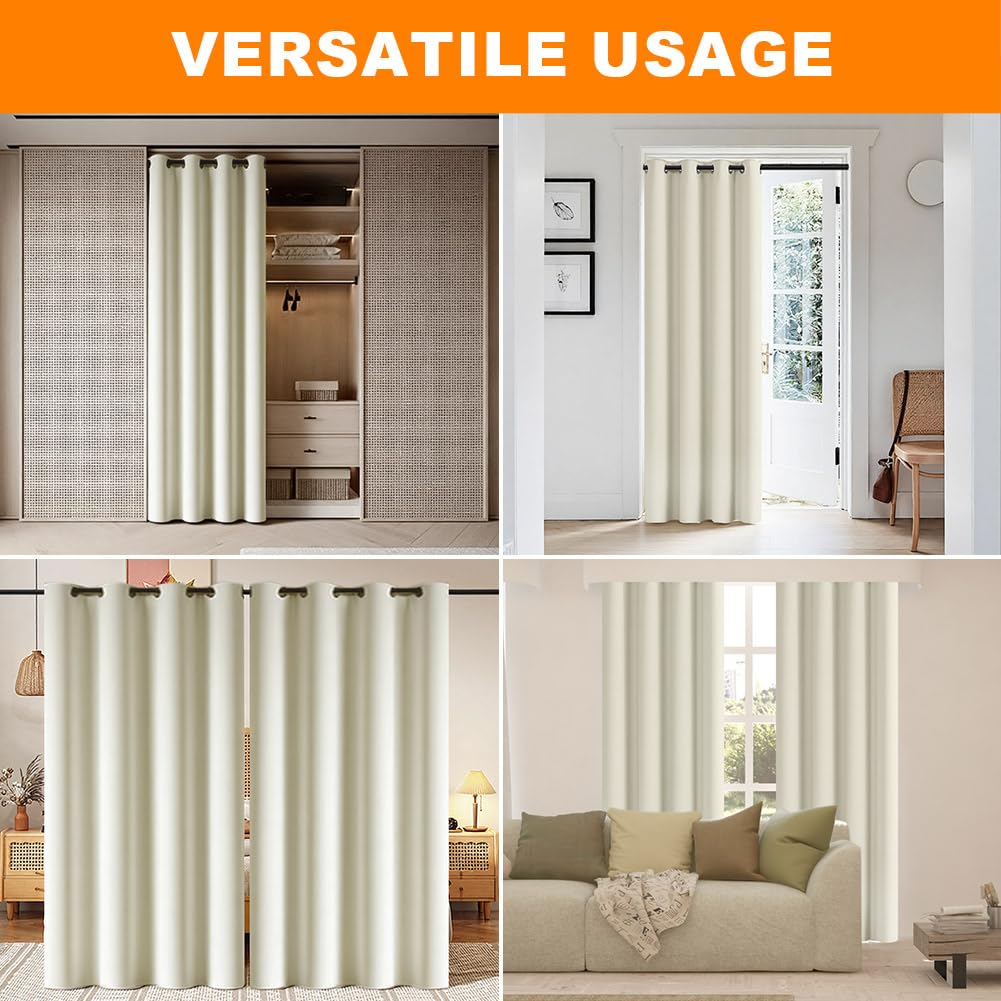 Rideau Occultant Thermique AOOSA 245x132 Cm - Coupe-vent, Isolation été/hiver | Œillets, Couleur Beige