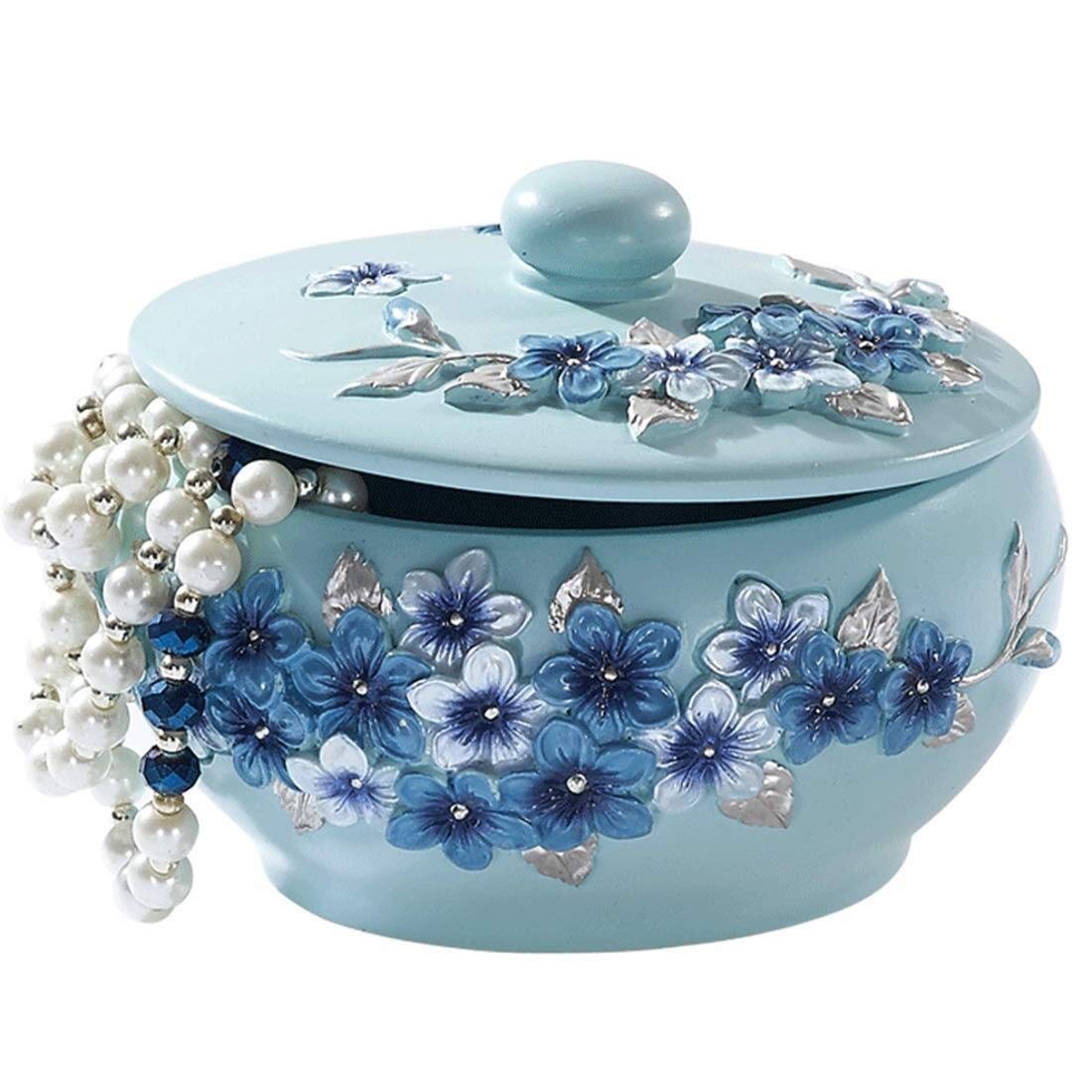 Sddpulse Women's Blue Jewellery Boxes Ceramic Princess Jewellery Chest Carved European Style Jewellery Organiser For Jewelry Box For