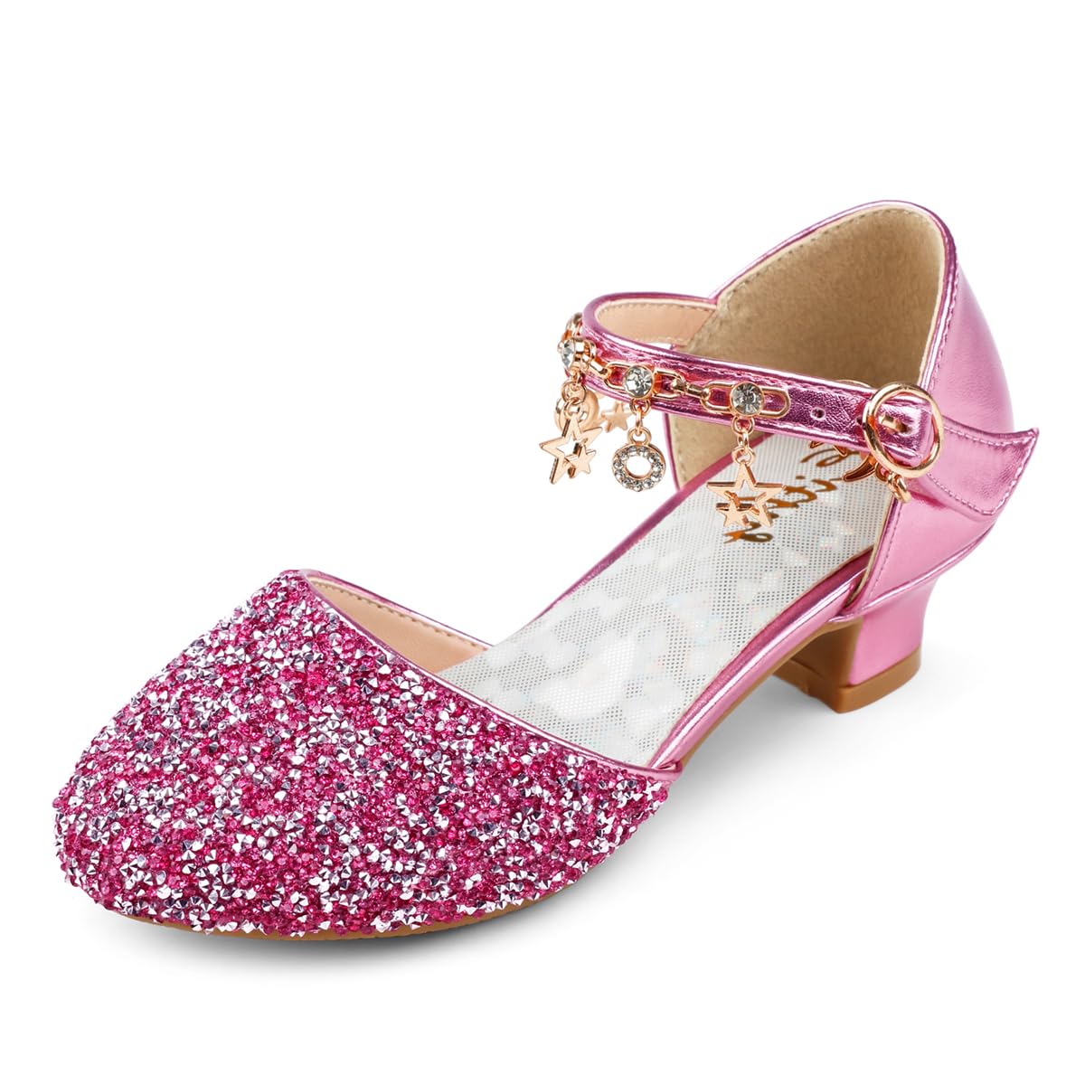 Eithy Girls Sandals Glitter Dress Shoes Princess Diamond Low Heel Pendant for Kids Toddlers