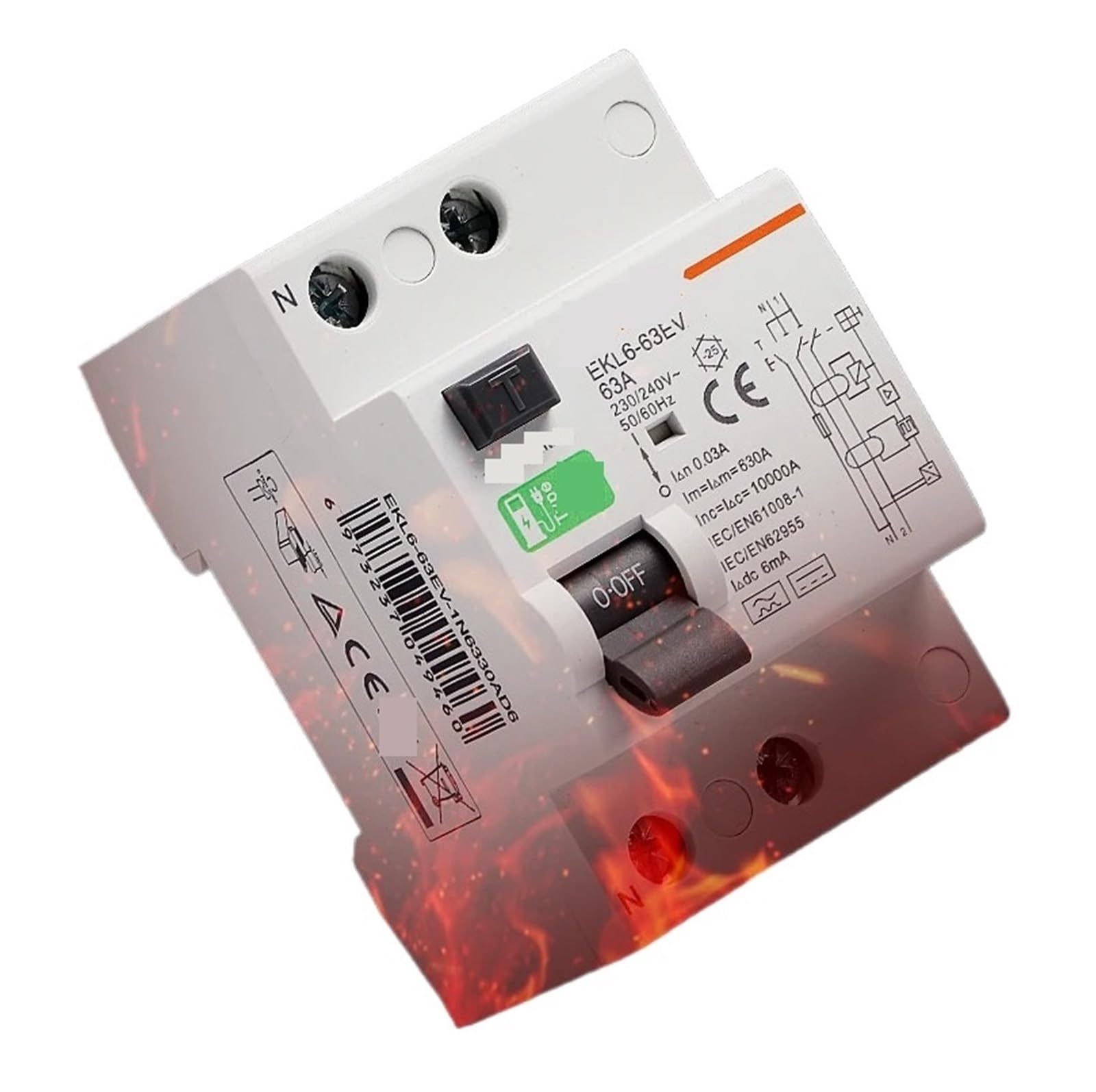 1 pz RCCB tipo EV 2P 4P interruttori differenziali for auto Evse stazione di ricarica RCD 40A 63A 30ma EKL6-63EV 10KA guida DIN(2P,63A)