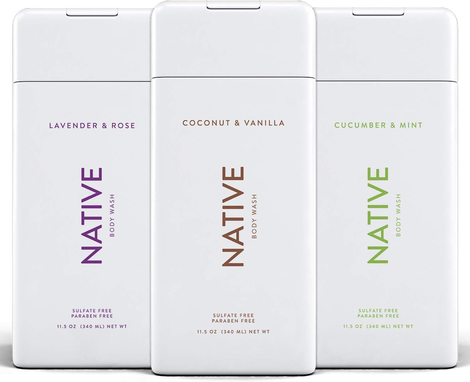 Body Wash 3 Pack - Natural Body Wash Women & Men - SLS & Paraben Free - Cucumber & Mint, Coconut & Vanilla, Lavender & Rose