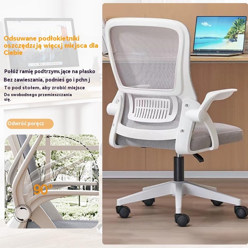 Ergonomiczne Krzesło Biurowe do Domu z Oddychającej Siatki - Wysoki Tył z Regulacją Wysokości,Obrotowe z Podnoszonymi Podłokietnikami i Wsparciem Lędźwiowym(Szary)