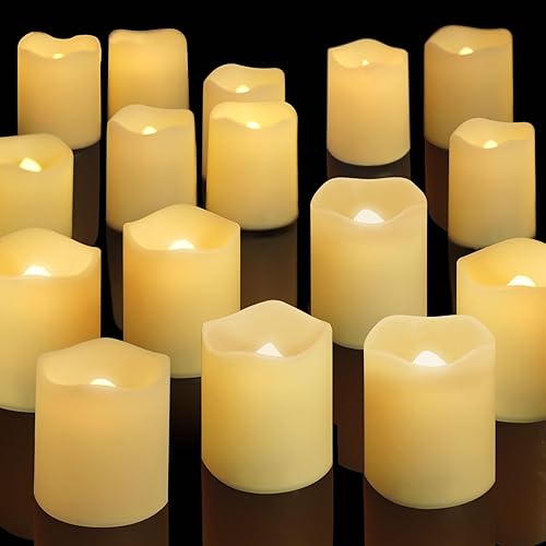 SHYMERY Velas votivas sin llama, duran 2 veces más, velas de té LED que funcionan con pilas con luz blanca cálida parpadeante, pequeña vela de té