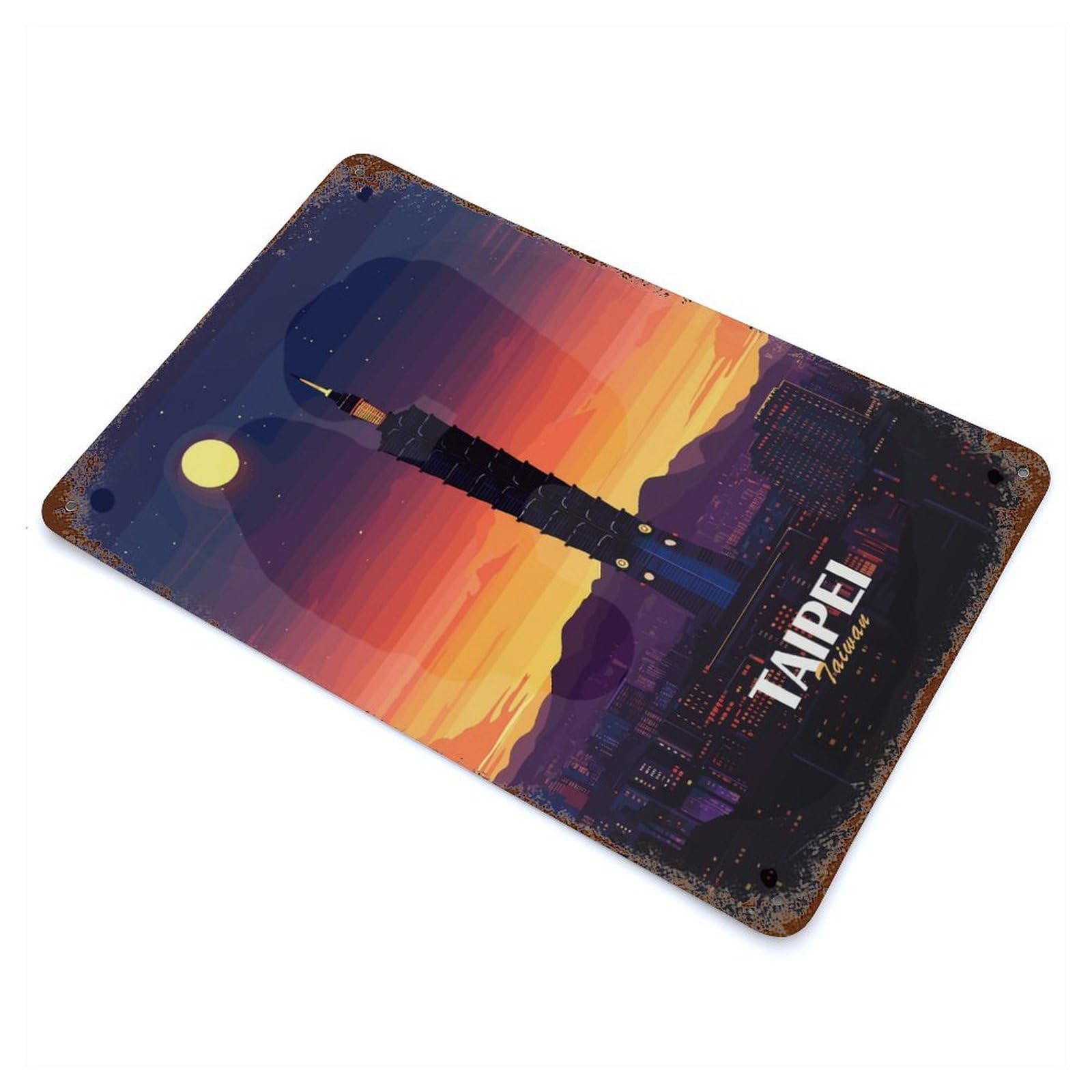 Taipei Taiwan Cityscape at Sunset Vintage Metal Tin Sign 11.8"x7.9", for Garage, Bar And Workshop Decor, Novelty Wall Decor