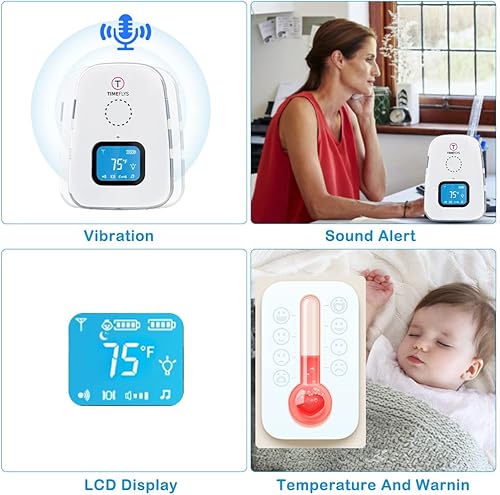 Miniatura 4 de Audio Baby Monitor TimeFlys Twin Crown, monitoreo de temperatura, vibración, canciones de cuna, batería recargable, intercomunicador de