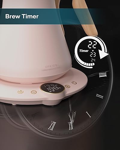 Miniatura 7 de Hervidor eléctrico de cuello de cisne con control de temperatura de  1  para verter sobre café y té, calentamiento rápido, acero inoxidable sin BPA,