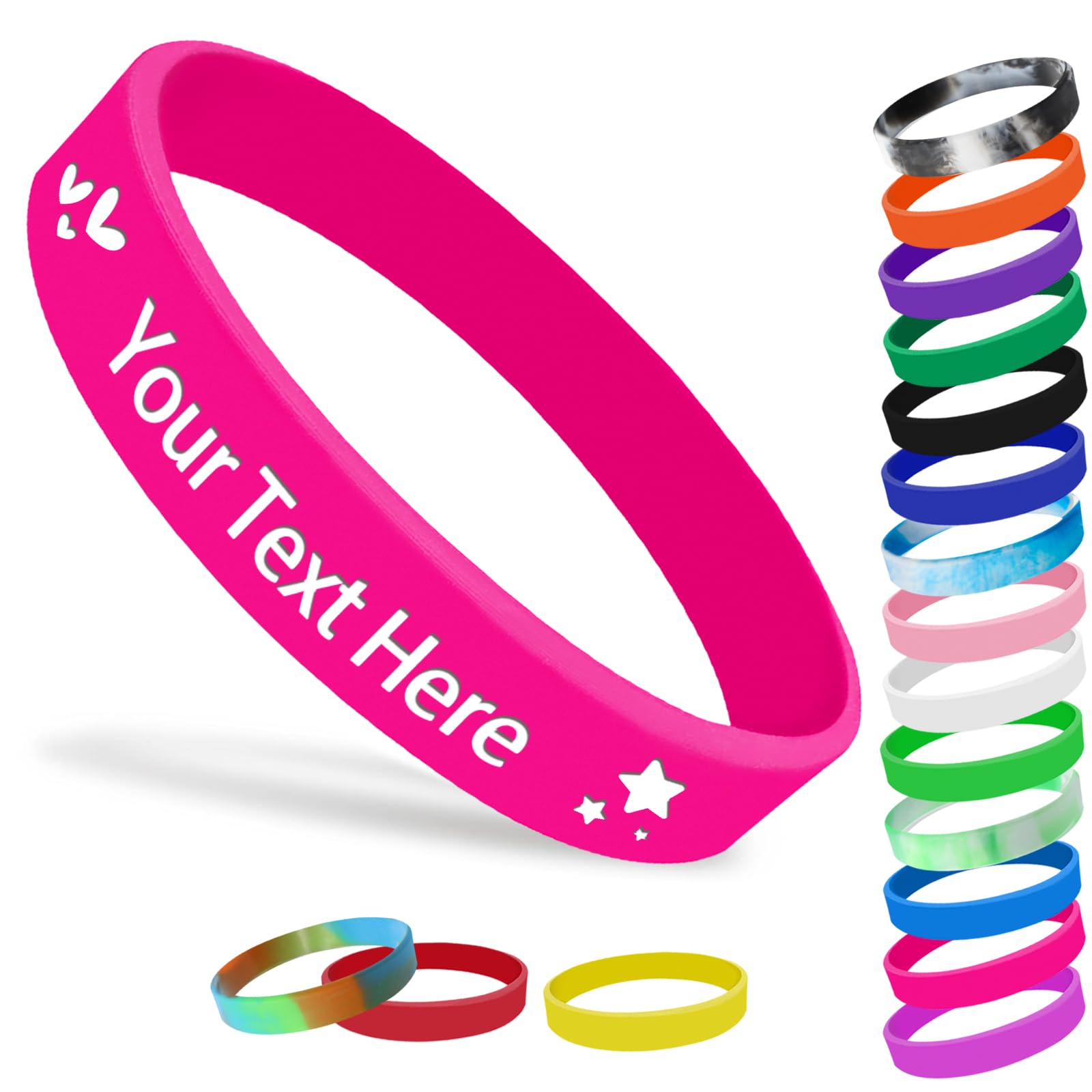 Personalised Silicone Wristbands for Events Custom Rubber Wristbands with Logo Customised 1/5/25/50/100/200 Pcs Bulk for Men Women Support, Fundraisers, Motivation, Awareness 210mm Dark Pink