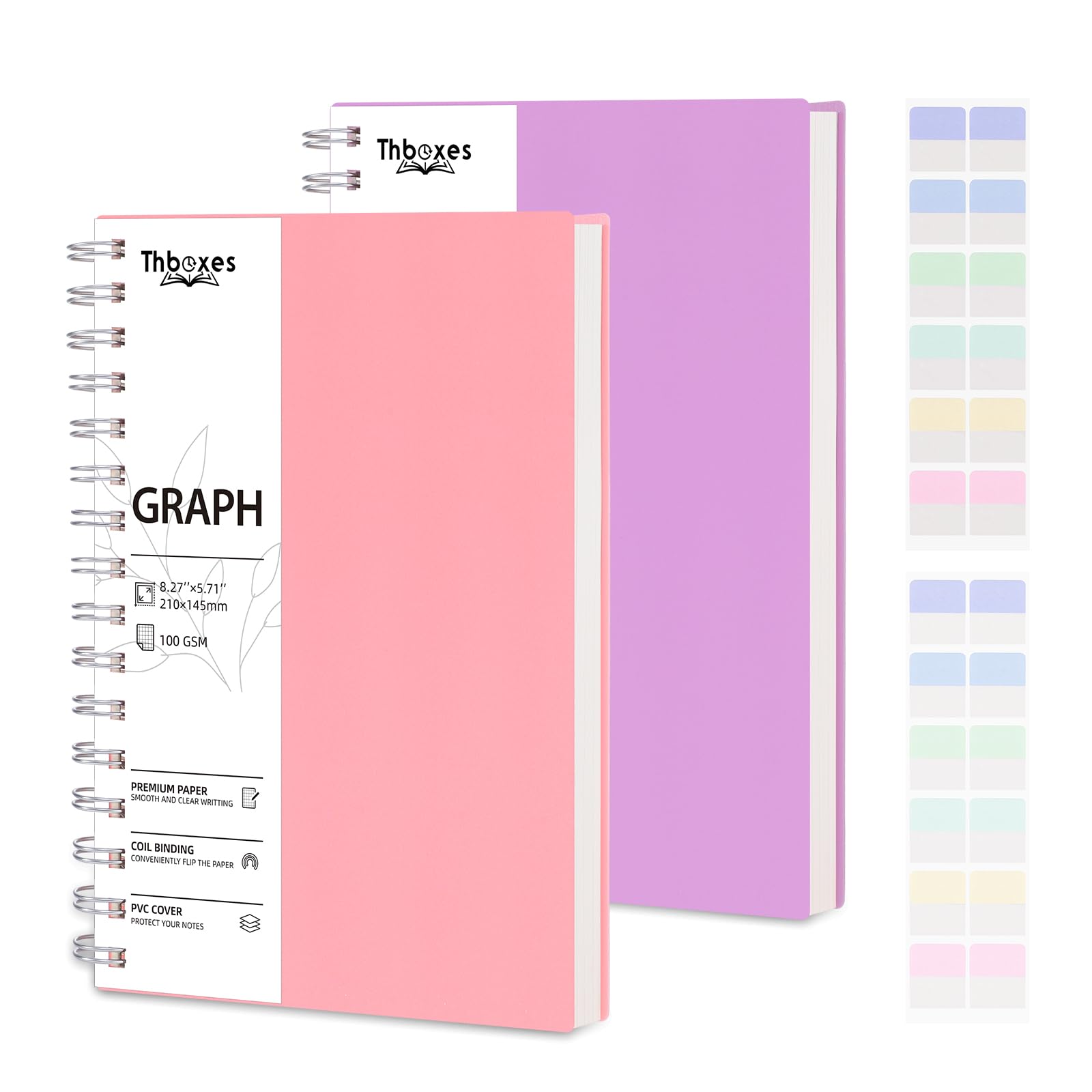 Thboxes 2 Pack A5 Squared Notebook, 400 Pages A5 Spiral Notebook Grid Journal, 100GSM Thick Grid Paper for Women Men Office School, 14.5 X 21 cm