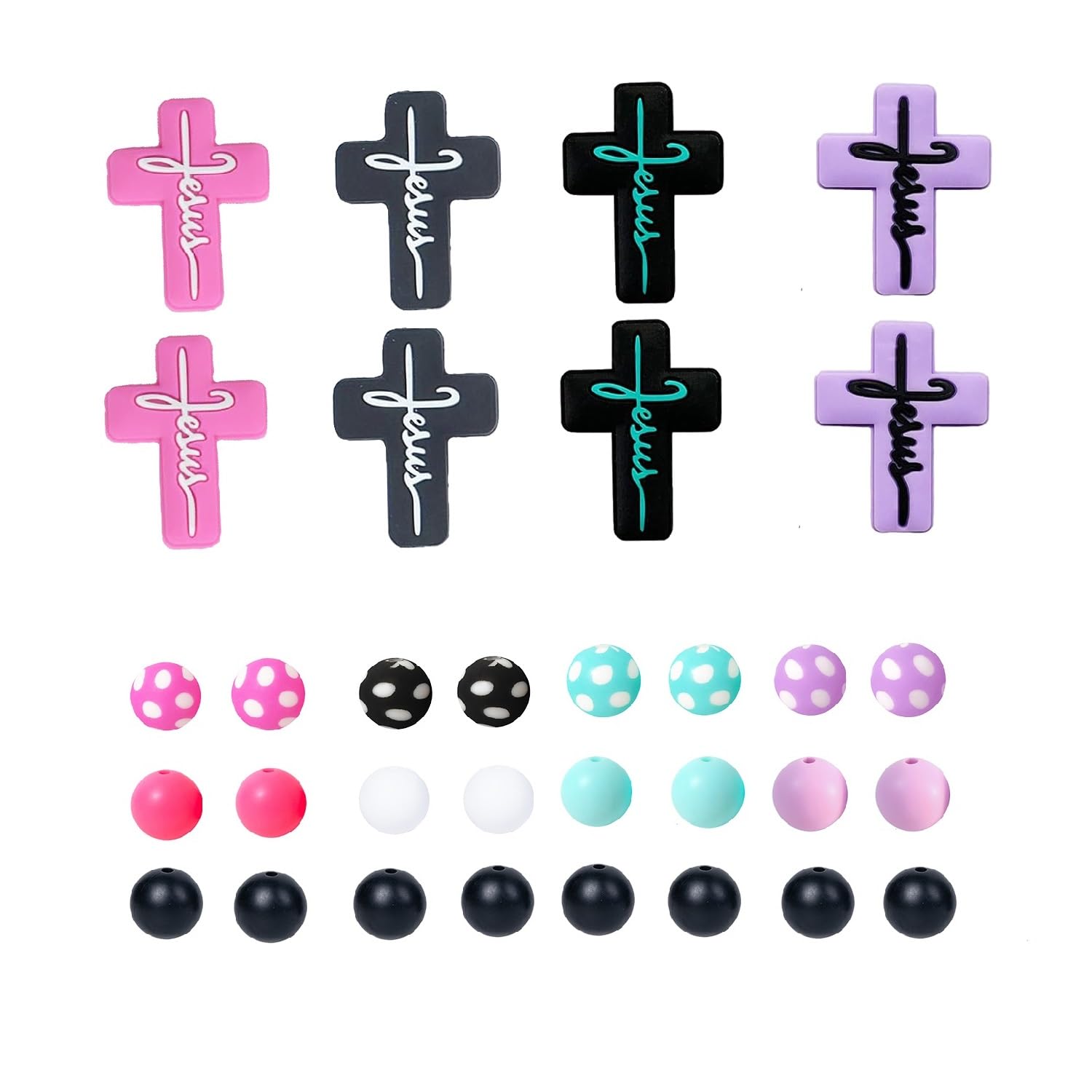 KnvsS Silicone Focal Rubber Beads Kit Bulk for Beadable Pens Keychain Jewelry Making DIY Keychain Supplies Focal Pen Beads (Cross 32pcs)