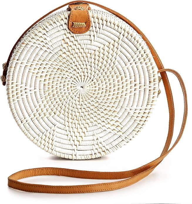 Bolsa redonda de ratán para mujer, bolsas de paja hechas a mano, bolso de mimbre, bolsas bohemias cruzadas circulares