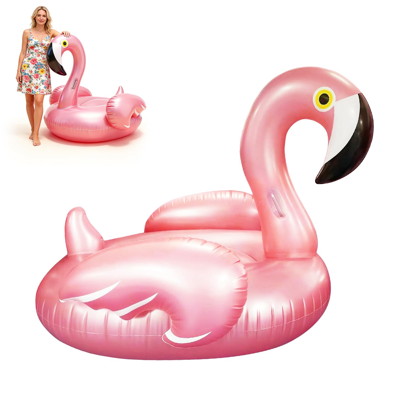 Flotteur de Piscine en Forme de Flamant pour Adultes, 110 × 93 cm Bouée de Natation Flamant Matelas Gonflable en PVC, Poids Maximal de 90 kg pour Estivaux, Rose