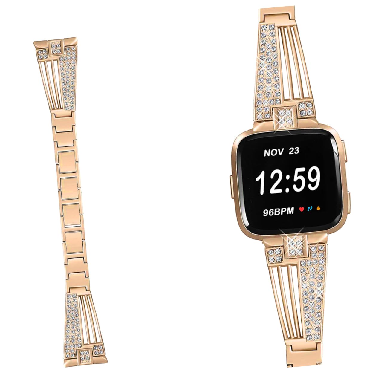 Correa de reloj inteligente de acero inoxidable Uonlytech con pedrería y eslabones de lujo 8