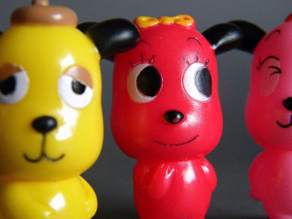 当時物 1996 明治製菓 マーブルワンちゃん 仔犬 sofvi 3匹 ルンルン 良好 デイジー ソフビ 日本製