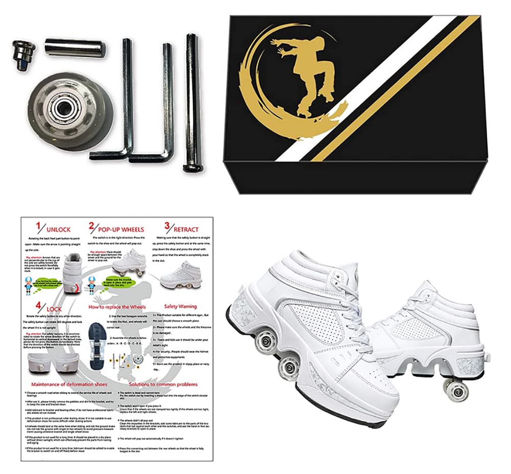 Schuhe mit Rollen LED Leuchtend Skates 4-Rad Verstellbare Rollschuhe Verstecktes Rad für Laufsportschuhe Zum Spielen für Männer Frauen Und Kinde