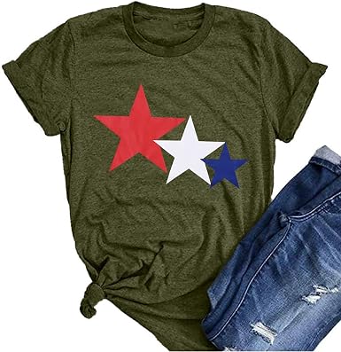 Women Patriotic Star T Shirt American 