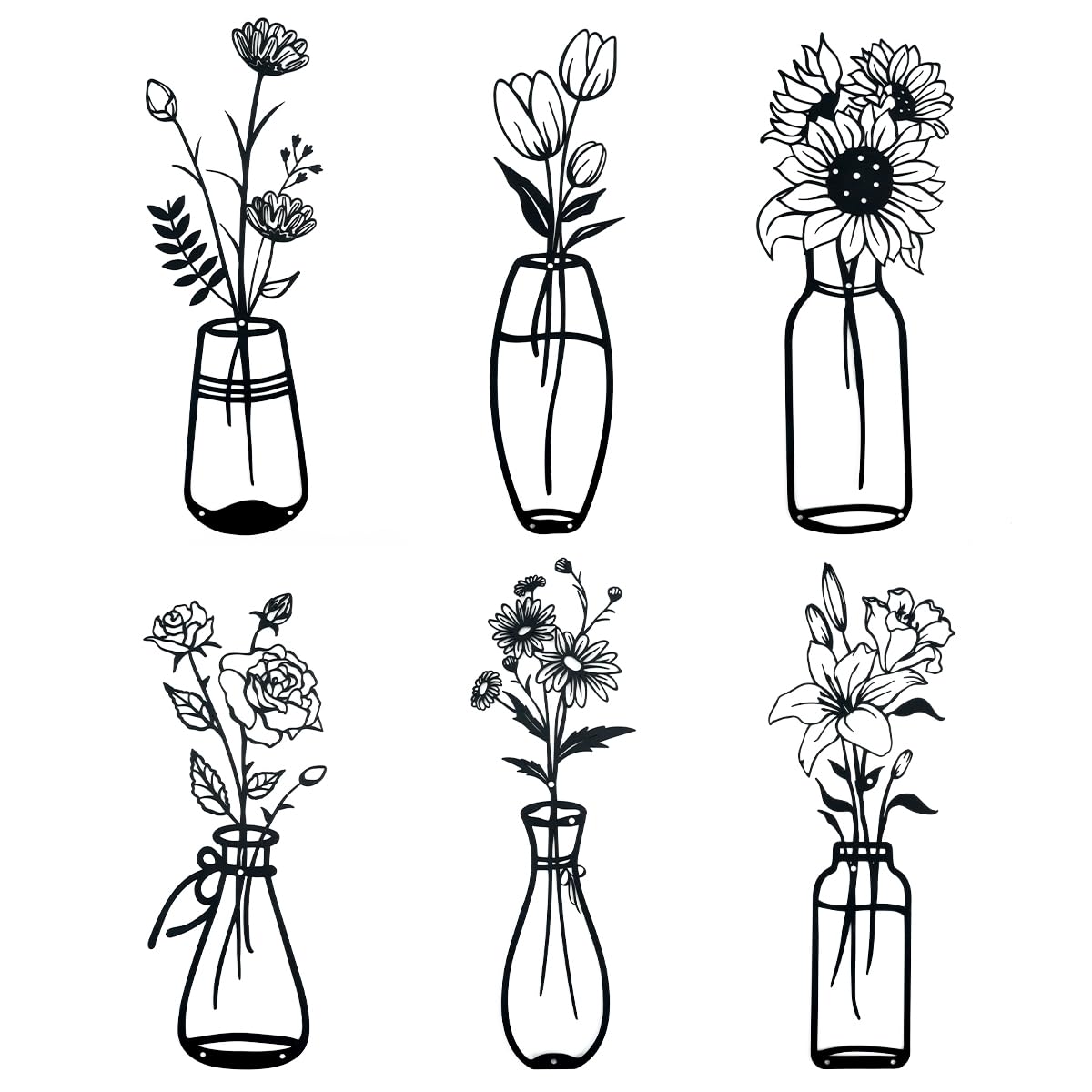 6 Piezas de Flores de Metal de Pared de Arte, TIE-DailyNec Hierro Floral Escultura de Pared, Tulipán de Alambre de Hierro de Decoración, Obras de Arte de Metal para Colgar Cocina, Balcón, Comedor