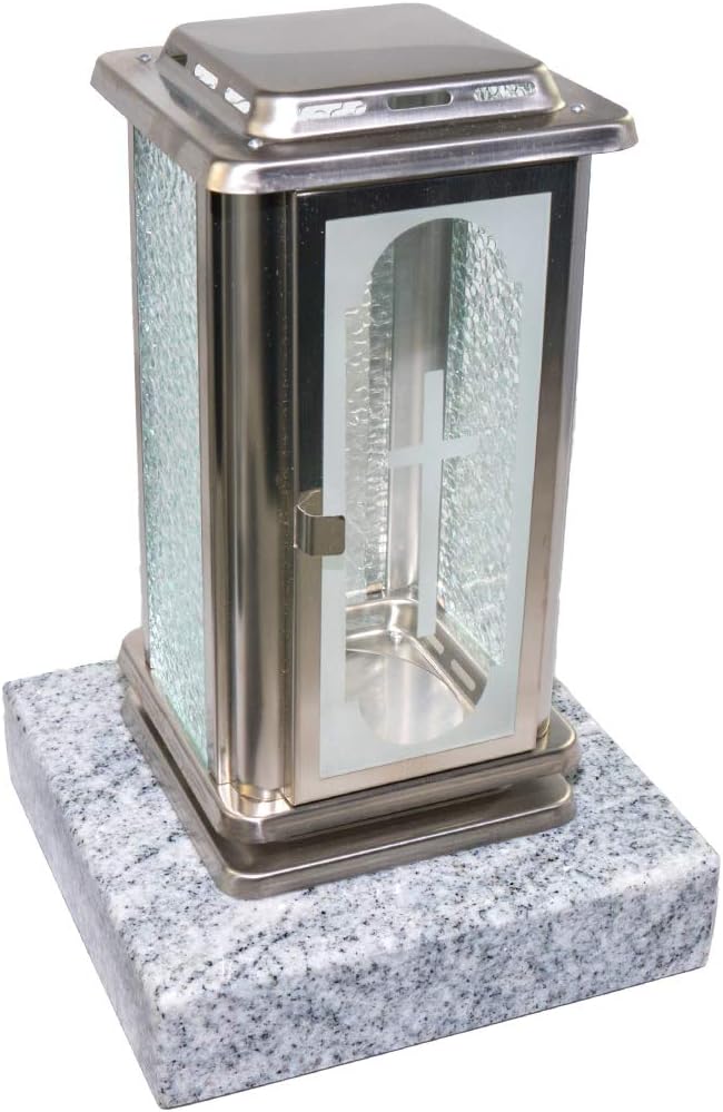 Farol Para Tumba De Acero Inoxidable - 13x13x13 Cm, Con Laterales De Cristal Y Cierre Magnético, Incluye Material De Fijación