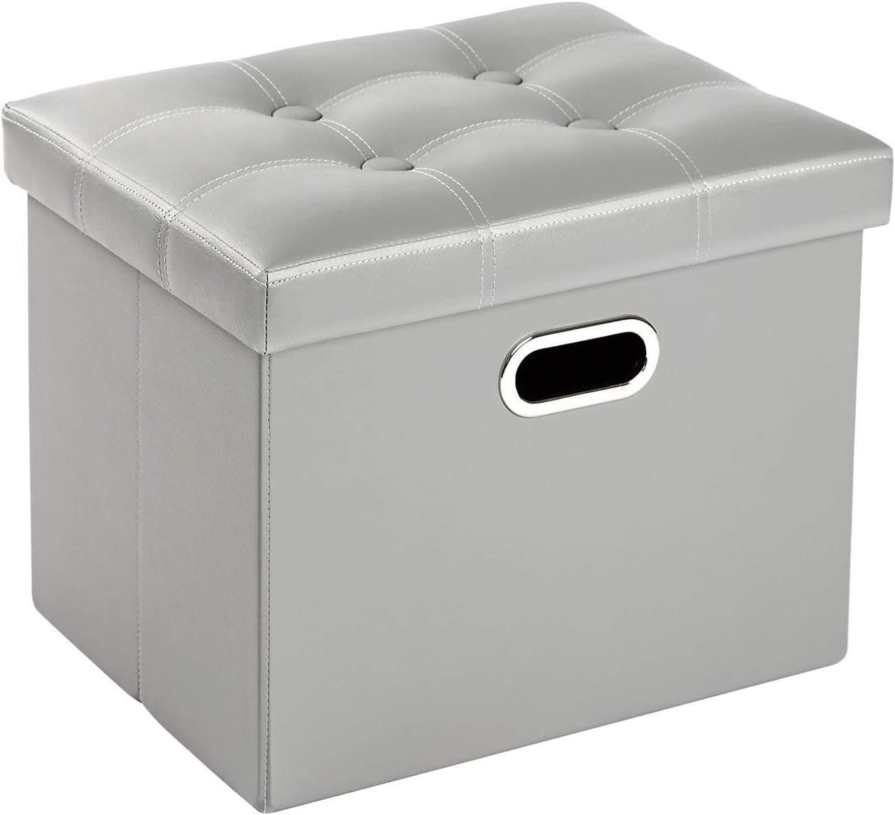 COSYLAND Ottoman with Storage Rectangle Leather Ottoman Footrest Foot Stool 17x13x13in Folding Ottoman for Room Small Collapsible Bench Furniture with Handles Lid Foldable Ottoman Organizer Gray Grey