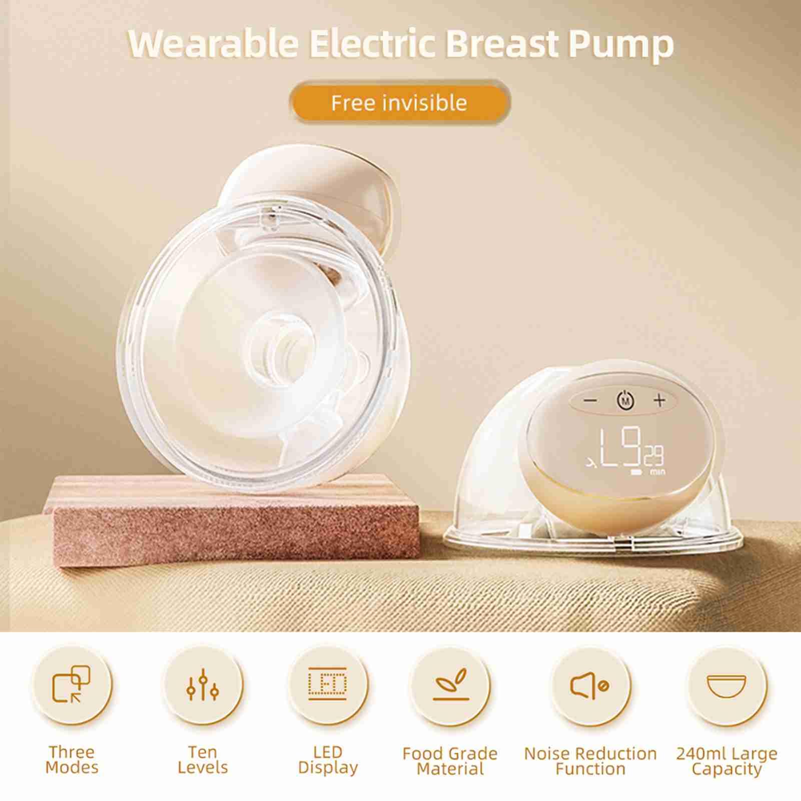 Luocute Tiralatte Indossabile, Tiralatte Elettrico a Mani Libere con 3 modalità 10 Livelli di Aspirazione, Display LED, Ricarica USB, per Mamme Che Allattano (1)