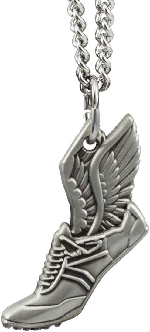 Shields of Strength Men's Antique Finish Winged Shoe Necklace Philippians 4:13 Christian Faith Jewelry Gift Track Running Pendant Chain
