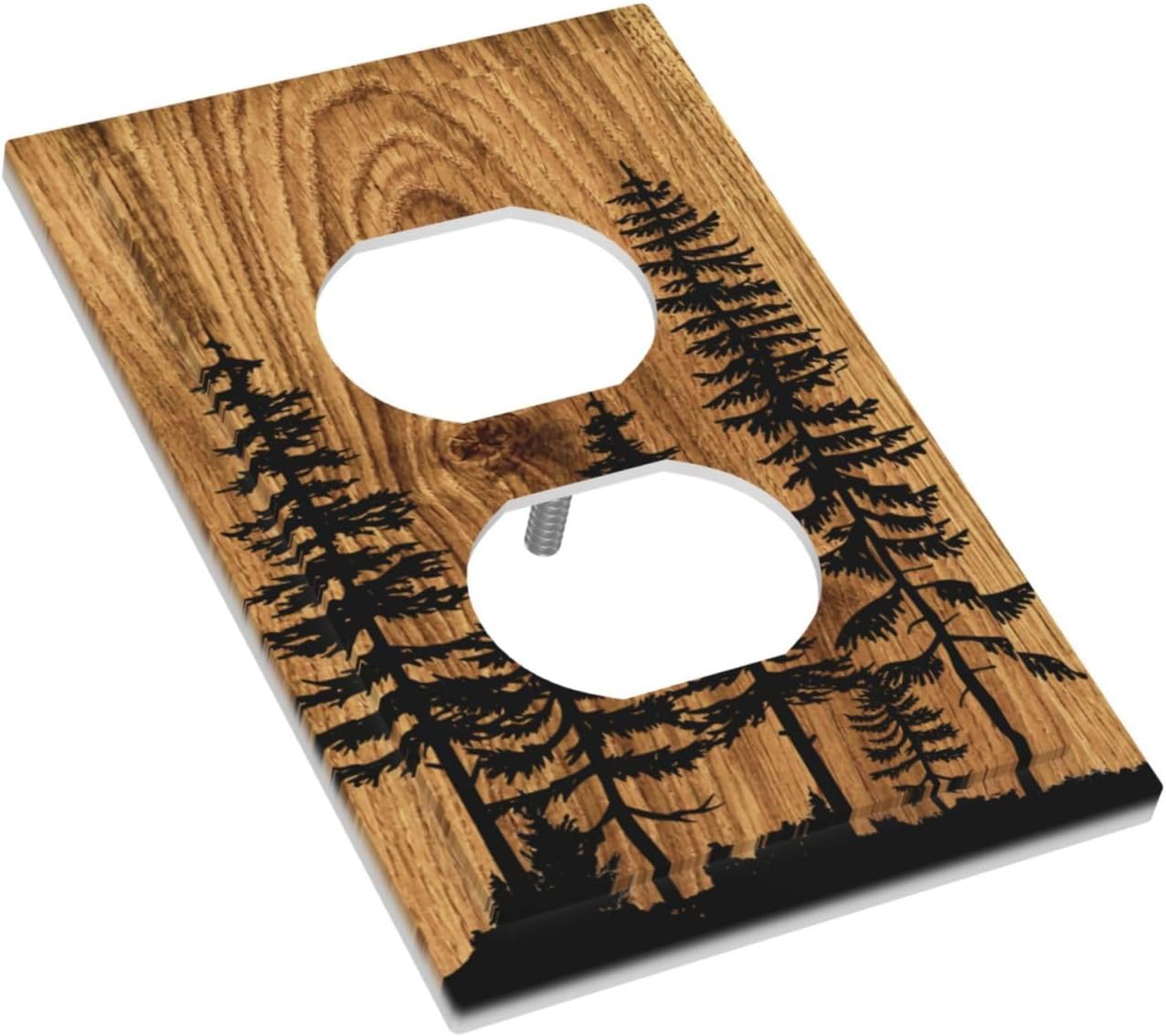 Rustic Farmhouse Brown Pine Tree Wood Grain Print Duplex Outlet Covers Receptacle Wall Plate Country Decorative Light Switch Plates Electrical Switchplate Decor Accessories 5"x 3"