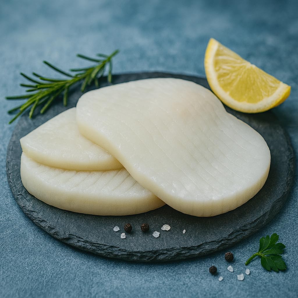 OCEANZEN: Calamari Steaks, Approximately 1/4 Inch Thick, Premium Quality,4-5 Ounces Per Piece (5 Pounds)