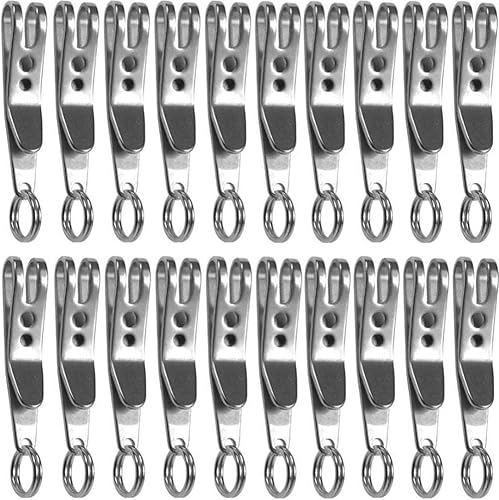 20 unids Clip de suspensión Llavero de acero inoxidable Clip de bolsillo Soporte portátil EDC Quickdraw Herramienta, plateado