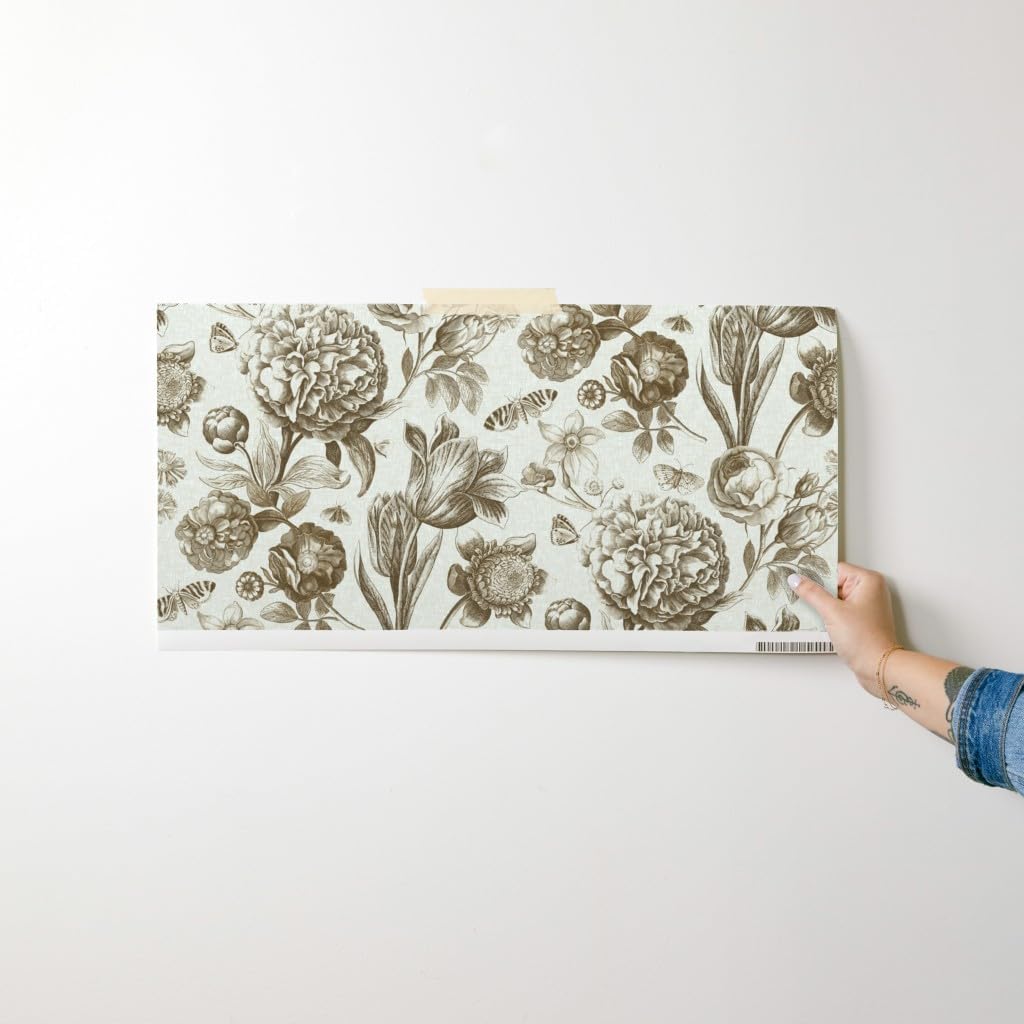 Spoonflower Removable Wallpaper Swatch - Victorian Style Botanical Taupe Cream Floral Antique Inspired Sepia Custom Pre-Pasted Wallpaper
