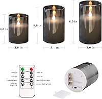 Vista 5 de Velas LED sin llama, velas de cristal gris que funcionan con pilas parpadeantes con control remoto, mecha 3D, luz cálida realista, velas LED
