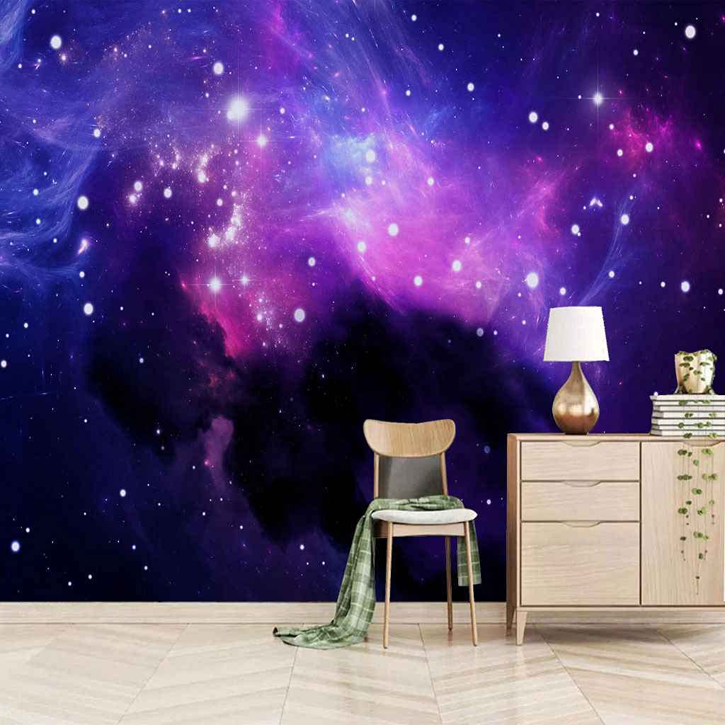 Photo papier peint murale ciel étoilé violet autocollant poster personnalisé 3D
