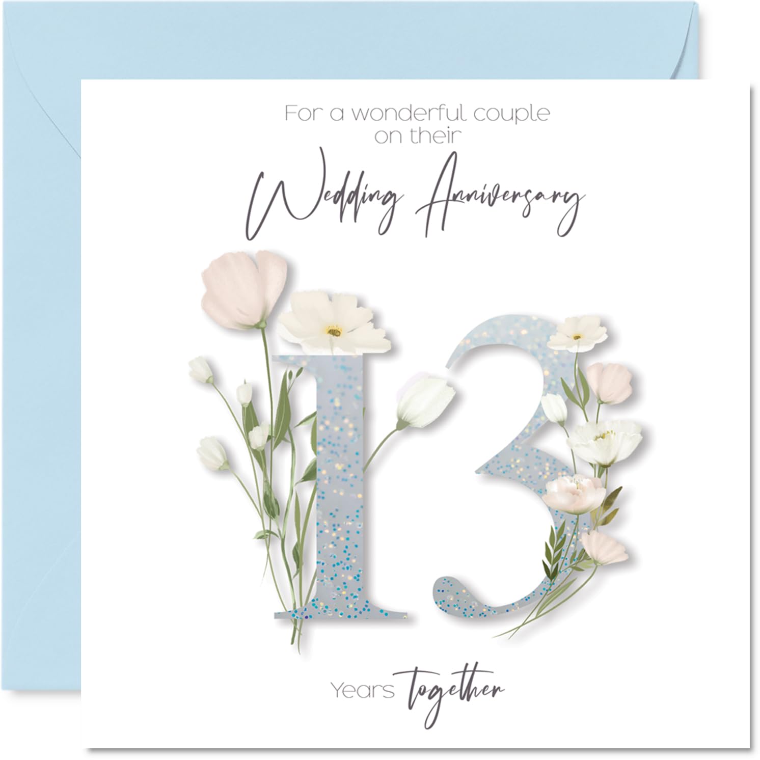 13th Anniversary Card for Women and Men, Fancy Floral Flowers