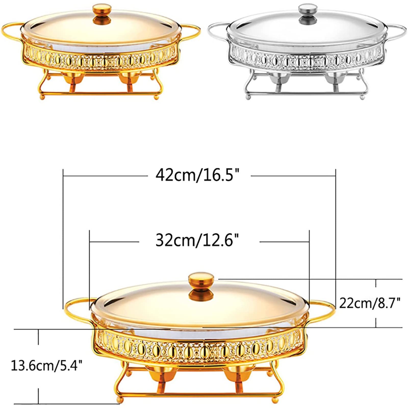 Juego de calientaplatos de Acero Inoxidable de 2 Cuartos de galón para bufé, tamaño Completo, con Bandeja para Agua, Bandeja para Comida, Soporte para Combustible y Tapa para BU(Oro