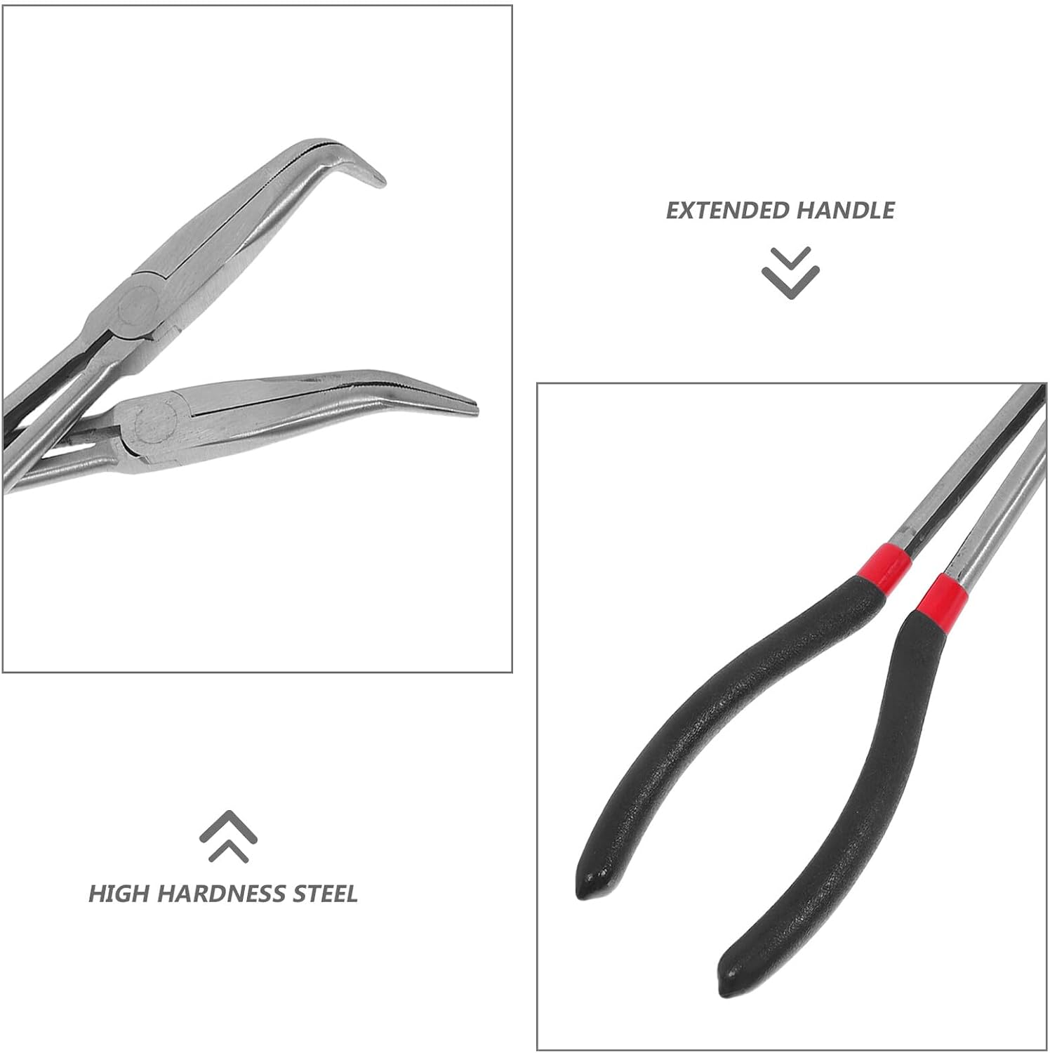 3pcs Extra Long Needle Nose Pliers Set 11-inch Steel Extended Nose Pliers 90° 135° 180° Angled Tips Precision Repair Hand Tools for Narrow and Limited Spaces