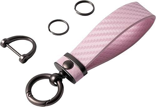 Miniatura 8 de Llavero de Coche Estilo Fibra de Carbono de Cuero de Microfibra, Cadena de Llaves Universal para Llaveros para Hombres y Mujeres, Giratorio 360 Azul
