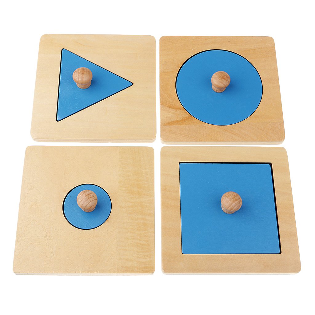 Juguete Educativo de Madera Tablero de Puzzles Redondo para Aprendizaje de Matemáticas y Geometría con Función de Apilamiento Adecuado, Azul Geometría