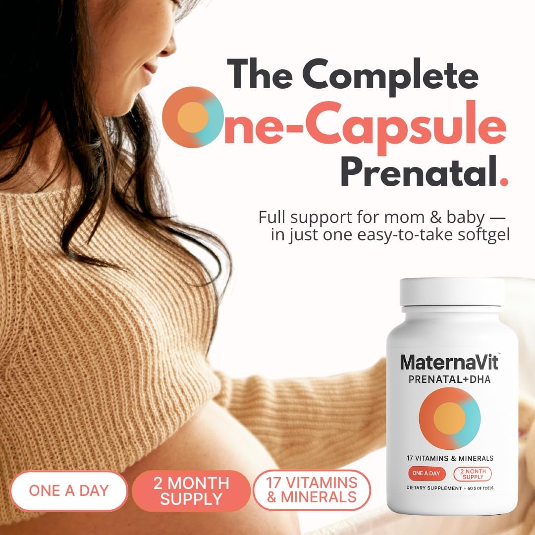 MaternaVit 1 a day Prenatal vitamins for women 2 month: Folic acid, Fish Oil Omega 3 DHA/EPA, Vitamin D3, B6, Vitmain B12, C, E, Calcium, Iron, Magnesium, Zinc supplement FSA eligble multivitamin