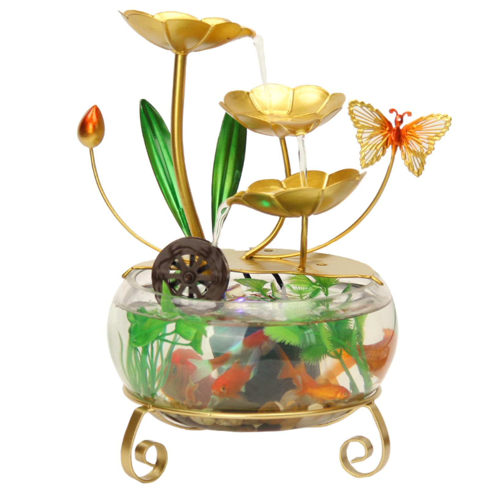Fuente de agua de mesa para oficina y hogar con loto LED y pecera decorativa