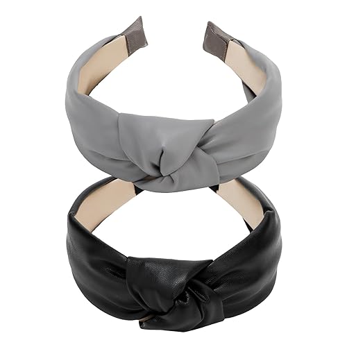 2 diademas anchas de piel sintética anudada para mujer, diademas con nudo superior para niñas, diadema elástica de moda para cabello grueso y
