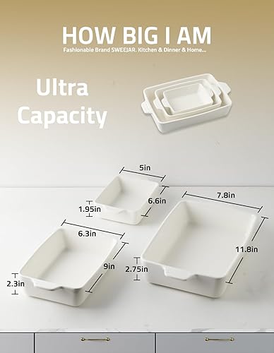 Miniatura 4 de Sweejar Ceramic Bakeware Set, Rectangular Baking Dish for Oven Lasagna Pans for Cooking, Kitchen, Cake Dinner, Banquet and Daily Use, 11.8 x 7.8 x
