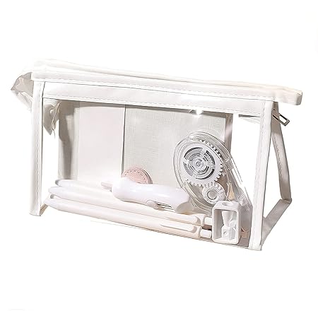 Wolpin Large Capacity Pencil Bag, Transparent Pencil Pouch with Zipper Closure Portable Makeup Pouch, Case Cute Stationery Bag for Students Girls Adults Office (Transparent)