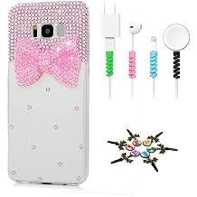 Sparkle Case Compatible with Samsung Galaxy Note 5 - Stylish - 3D Handmade Bling Bowknot Design Cover Case with Cable Protector [4 Pack] - Pink