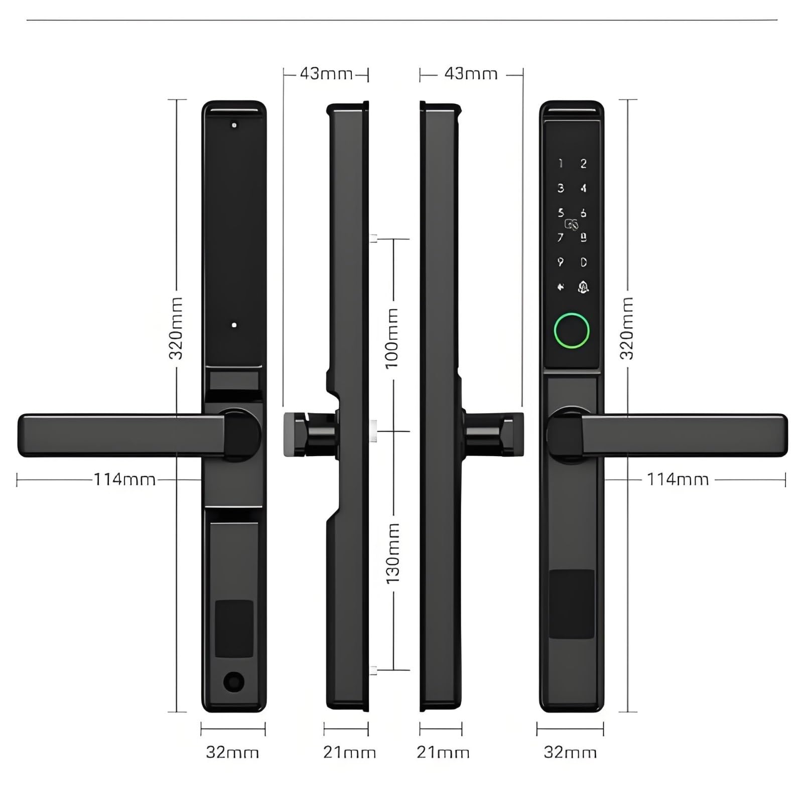 Serratura Smart Impronta Digitale Per Porte Scorrevoli Esterne WiFi Tuya IP68 Impermeabile Alluminio Maniglia Reversibile Mortise 240x22 Batteria Ricaricabile Nero